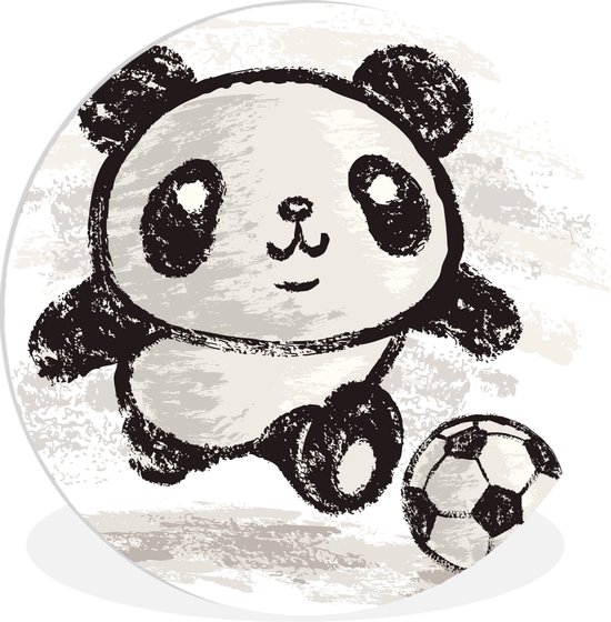 WallCircle - Wandcirkel ⌀ 30 - Panda - Voetbal - Zwart - Wit - Ronde schilderijen woonkamer - Wandbord rond - Muurdecoratie cirkel - Kamer decoratie binnen - Wanddecoratie muurcirkel - Woonaccessoires