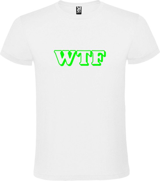 Wit T shirt met print van " WTF letters " print Neon Groen size S
