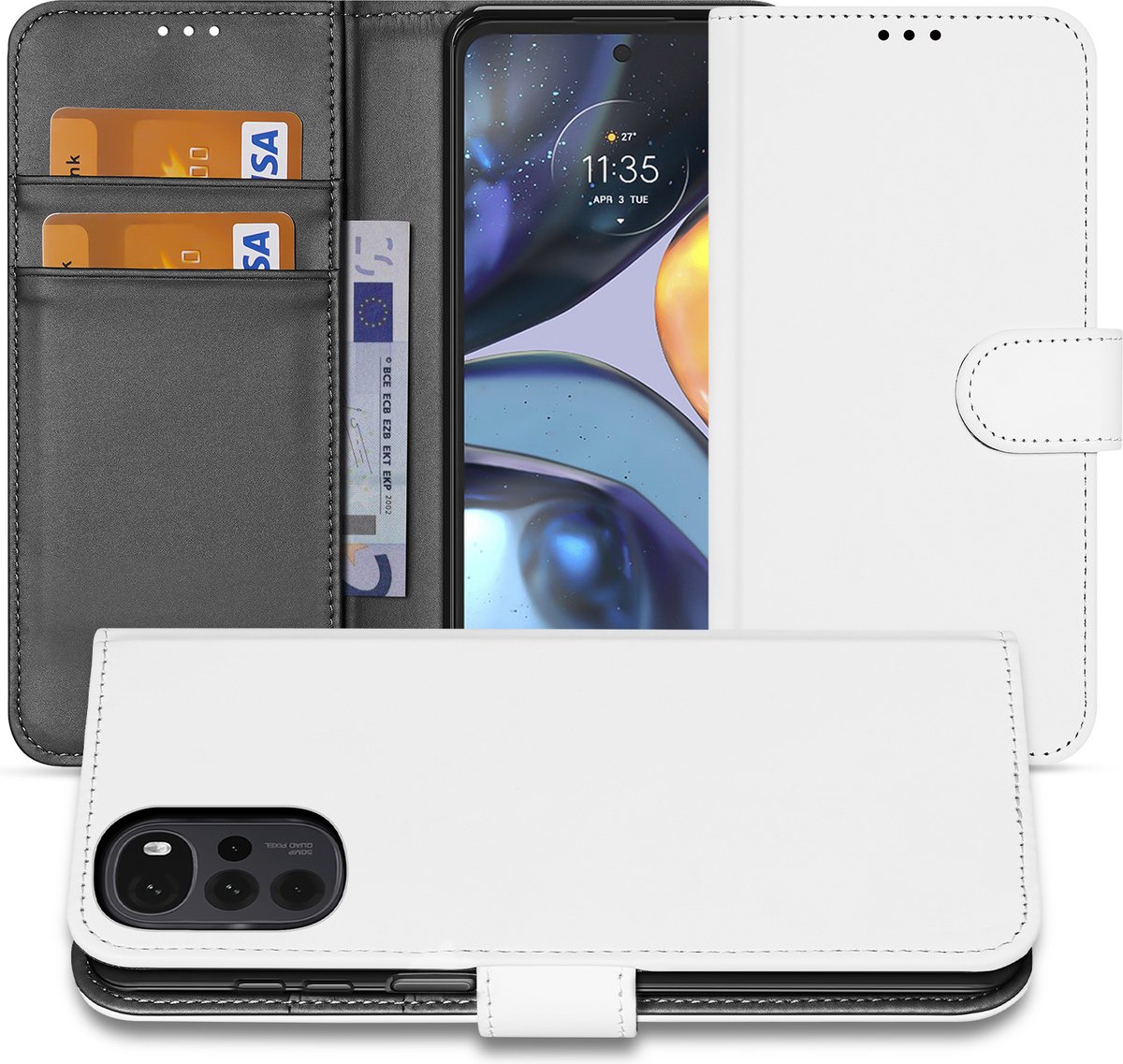 Book Case Telefoonhoesje voor de Motorola Moto G22 Wit met Pasjeshouder