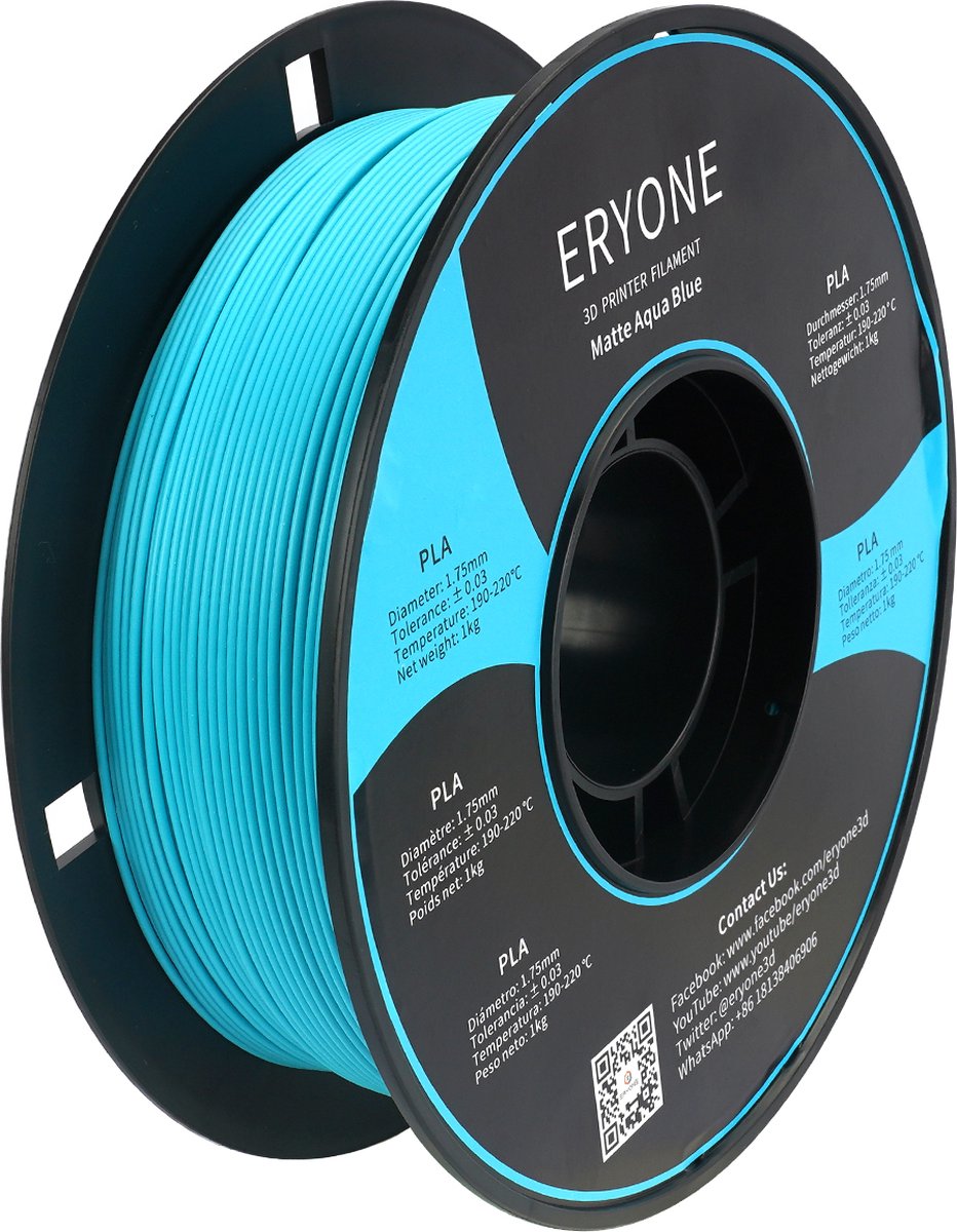 Eryone - Mat Blauw - PLA Filament - 1Kg 1.75mm - Vor 3D-printer en 3D-pen - Matte Aqua Blue