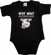 Zwarte romper met "Wat nou? Koetsiekoetsiekoe" - maat 80 - babyshower, zwanger, cadeautje, kraamcadeau, grappig, geschenk, baby, tekst, bodieke