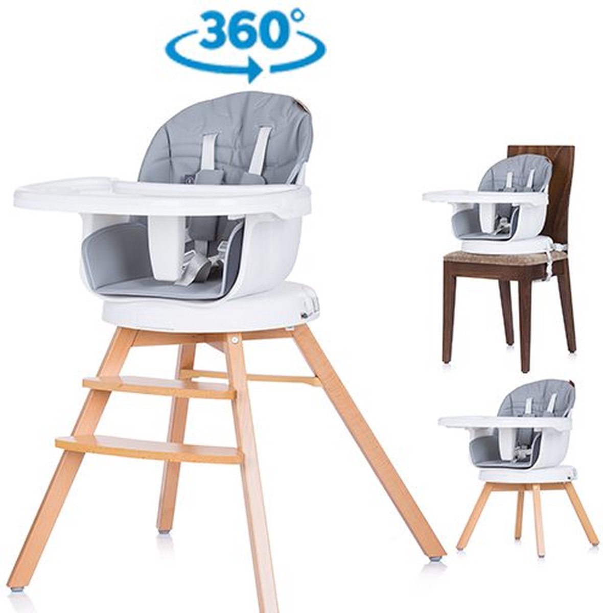 Kinderstoel Rotto grijs platina, 3in1 & 360 graden draaibaar