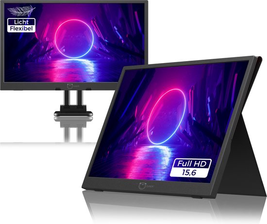 LOOV FlexDisplay - Portable Monitor - Draagbare monitor voor laptop - inclusief Hoes, Standaard en Houder - Full HD - 15,6 inch - USB-C & HDMI - Ingebouwde Speakers