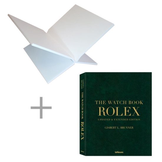Boeken Standaard (Wit) + The Watch Book Rolex 2023 | Groene Rolex boek met gouden letters | boekenstandaard Rolex boek Goud | koffietafelboek tafelboek koffietafel Interieur Accessoire