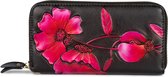 Dames portemonnee elegant leder roze met bloemenprint- dames clutch elegant leder roze