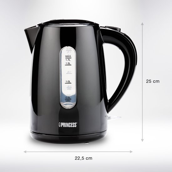 Princess Waterkoker 236017 - 1.7 Liter - 360° draaibaar - 2200W - Waterniveau indicator - Kalkfilter - Zwart