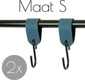 2x Leren S-haak hangers - Handles and more® | PETROL - maat S (Leren S-haken - S haken - handdoekkaakje - kapstokhaak - ophanghaken)