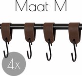 4x Leren S-haak hangers - Handles and more®  | DONKERBRUIN - maat M (Leren S-haken - S haken - handdoekkaakje - kapstokhaak - ophanghaken)