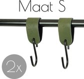2x Leren S-haak hangers - Handles and more® | KAKI - maat S (Leren S-haken - S haken - handdoekkaakje - kapstokhaak - ophanghaken)