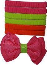 Jessidress® Setje van Neon Haar elastieken met haarclip Meisjes Elastiekjes Haarstrikje - Fushia