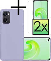 Hoes Geschikt voor OPPO A76 Hoesje Cover Siliconen Back Case Hoes Met 2x Screenprotector - Lila