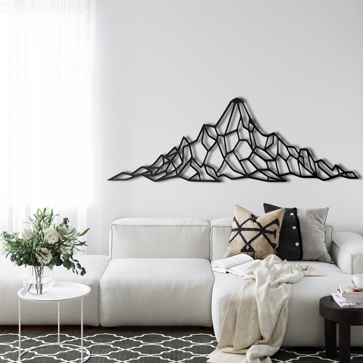 Wanddecoratie | Berg / Mountain | Metal - Wall Art | Muurdecoratie | Woonkamer |Zwart| 61x20cm