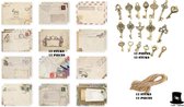 Bob Online ™ - Setje - 12 Stuks – Klassieke Retro Mini-enveloppen – 9,5 cm x 7.2 cm + 12 Mini Vintage Sleutels + Jute Koord – Classic Mini-envelopes + 12 Mini Metal Vintage Keys + Jute Cord -  Mini Retro Vintage Enveloppen – Mini-enveloppen