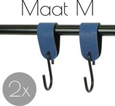 2x Leren S-haak hangers - Handles and more® | BLAUW - maat M  (Leren S-haken - S haken - handdoekkaakje - kapstokhaak - ophanghaken)