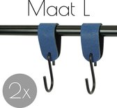 2x Leren S-haak hangers - Handles and more® | BLAUW - maat L (Leren S-haken - S haken - handdoekkaakje - kapstokhaak - ophanghaken)