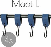 4x Leren S-haak hangers - Handles and more® | BLAUW - maat L (Leren S-haken - S haken - handdoekkaakje - kapstokhaak - ophanghaken)
