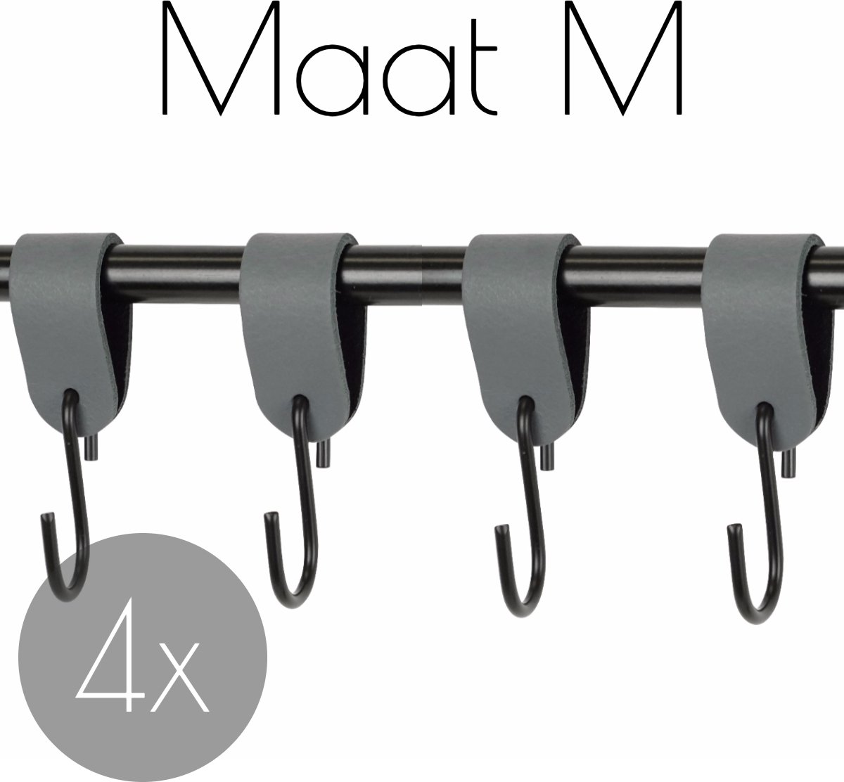 Handles and more 4x Leren S-haak hangers | DONKERGRIJS maat M (Leren S-haken S haken handdoekkaakje kapstokhaak ophanghaken)