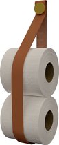 Porte-rouleau de papier toilette en cuir, avec ventouse et vis - Handles and more® | cuir : COGNAC / bouton : Or (porte-rouleau de rechange - porte-rouleau de papier toilette - porte-rouleau de papier toilette - porte-rouleau de papier toilette)