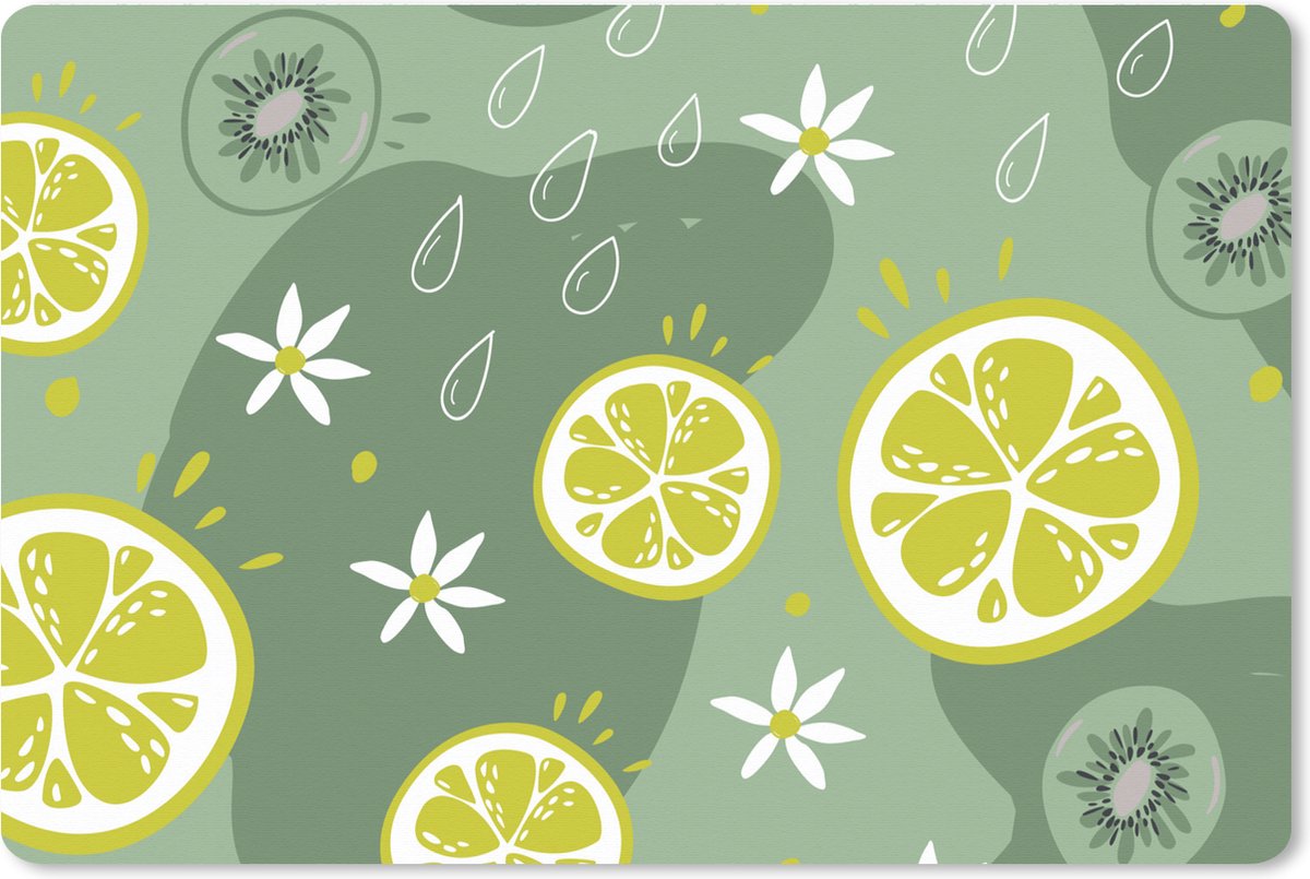 Muismat XXL 120x80 cm - Bureau onderlegger - Bureau mat Zomer - Citrus - Kiwi - Bloemen - Bureaumat - Gaming mousepad xl - Bureaulegger groot - Computer deskmat