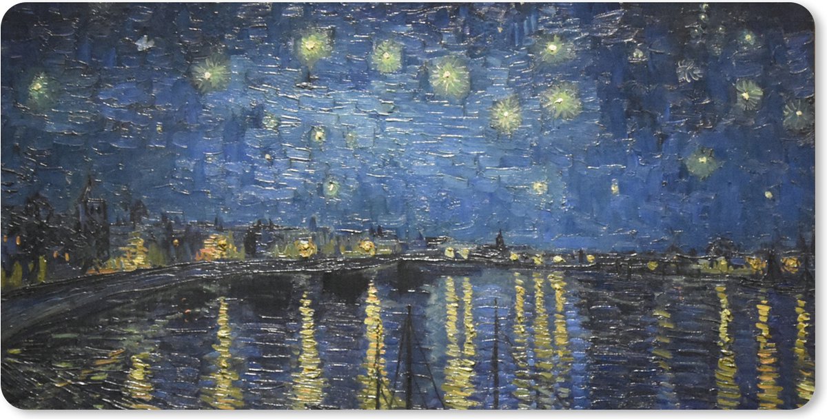Muismat XXL 120x60 cm - Bureau onderlegger - Bureau mat Sterrennacht boven de Orsay Parijs - Vincent Van Gogh - Bureaumat - Gaming mousepad xl - Bureaulegger groot - Computer deskmat