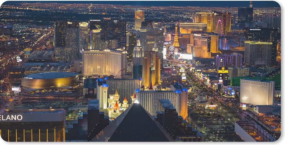 Muismat XXL 80x40 cm - Bureau onderlegger - Bureau mat Stad - Las Vegas - Nacht - Bureaumat - Gaming mousepad xl - Bureaulegger groot - Computer deskmat