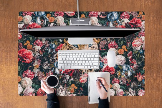 Muismat XXL 120x80 cm - Bureau onderlegger - Bureau mat Luipaard - Bloemen - Dieren - Bureaumat - Gaming mousepad xl - Bureaulegger groot - Computer deskmat
