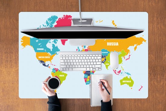 Muismat XXL 120x80 cm - Bureau onderlegger - Bureau mat Wereldkaart - Kleuren - Letters - Kinderen - Jongens - Meisjes - Bureaumat - Gaming mousepad xl - Bureaulegger groot - Computer deskmat