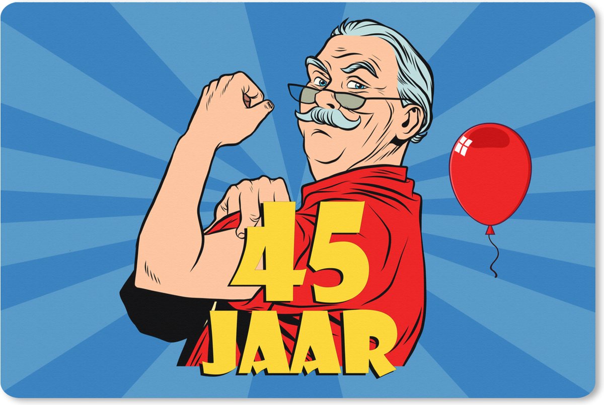 Muismat XXL 120x80 cm - Bureau onderlegger - Bureau mat Man - Verjaardag - 45 Jaar - Bureaumat - Gaming mousepad xl - Bureaulegger groot - Computer deskmat