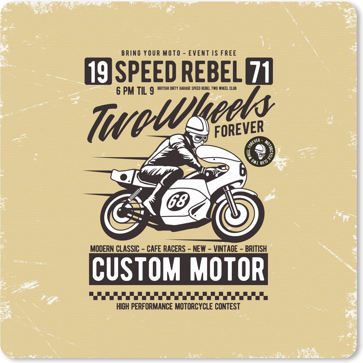 Muismat XXL - Bureau onderlegger - Bureau mat - Motor - Motorhelm - Man - Vintage - 40x40 cm - XXL muismat