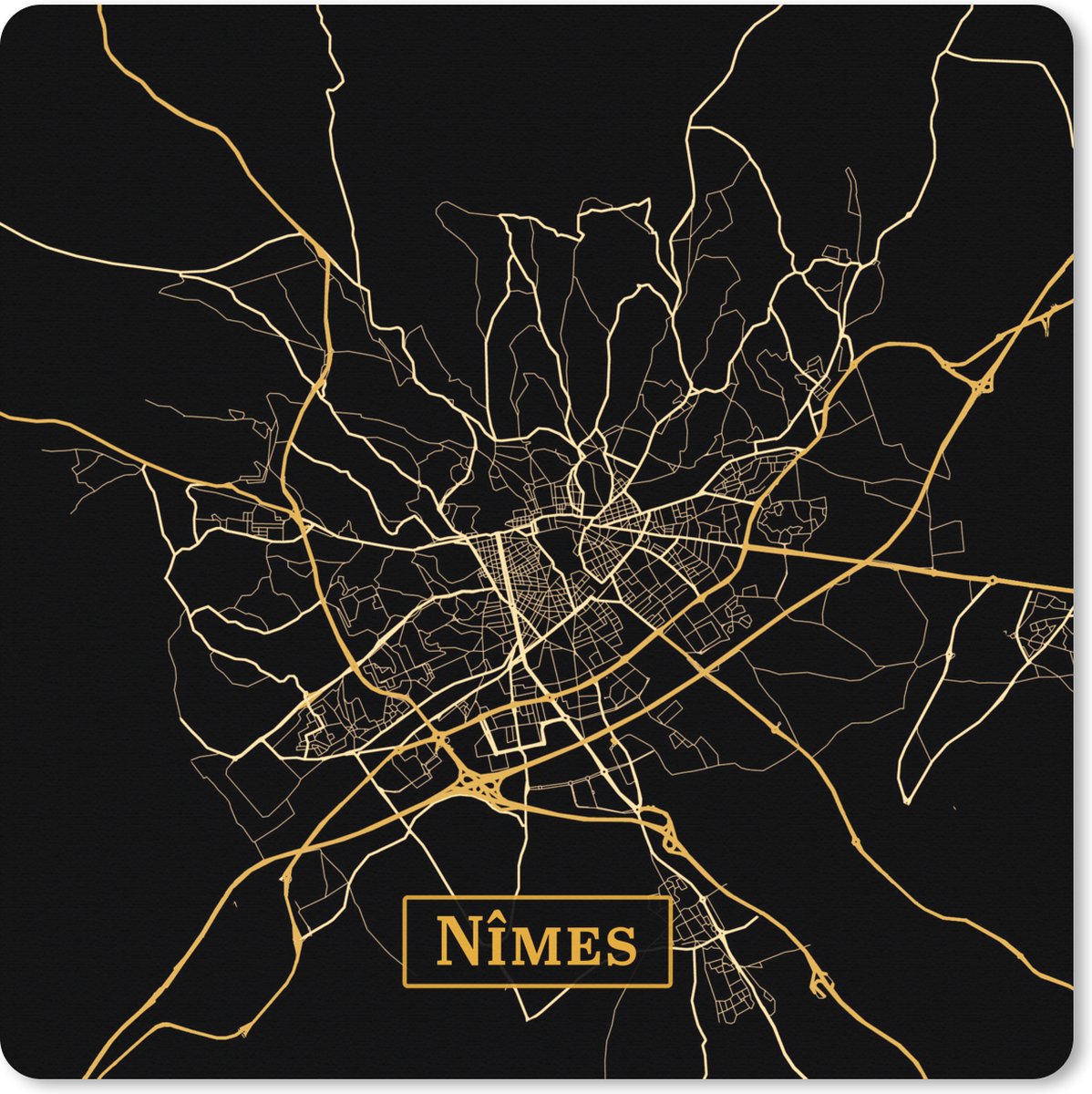 Muismat XXL 40x40 cm - Bureau onderlegger - Bureau mat Kaart - Nîmes - Goud - Zwart - Bureaumat - Gaming mousepad xl - Bureaulegger groot - Computer deskmat