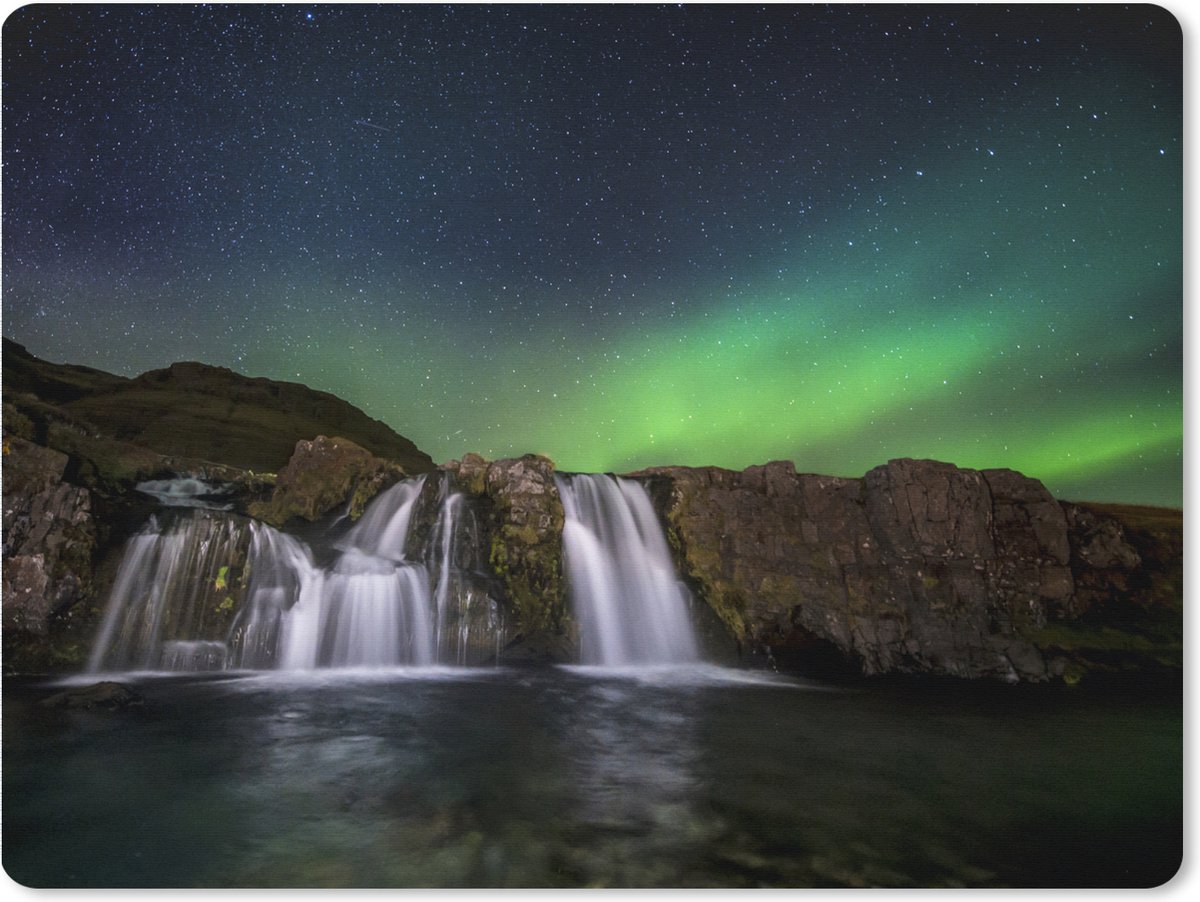 Muismat XXL 80x60 cm - Bureau onderlegger - Bureau mat Noorderlicht - Waterval - IJsland - Natuur - Bureaumat - Gaming mousepad xl - Bureaulegger groot - Computer deskmat