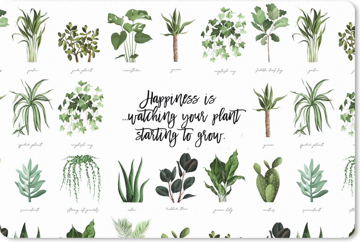 Muismat XXL 90x60 cm - Bureau onderlegger - Bureau mat Quotes - Spreuken - Happiness is... watching your plant starting to grow - Bureaumat - Gaming mousepad xl - Bureaulegger groot - Computer deskmat
