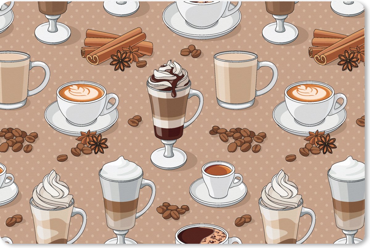 Muismat XXL 90x60 cm - Bureau onderlegger - Bureau mat Patronen - Koffie - Cappuccino - Chocolade - Bureaumat - Gaming mousepad xl - Bureaulegger groot - Computer deskmat
