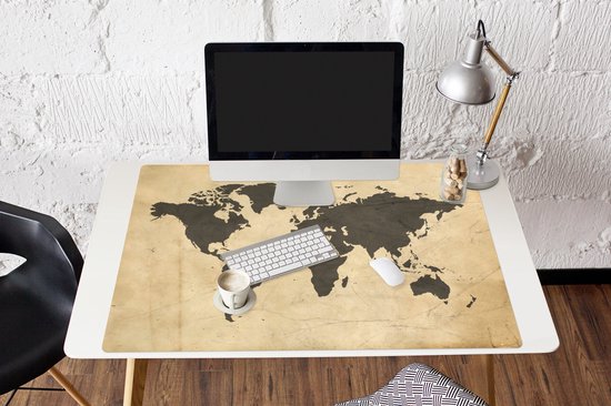 Tapis de souris XXL - Sous-main - Tapis de bureau - Wereldkaart - Sépia - Vintage - Marron - 120x80 cm - Tapis de souris XXL