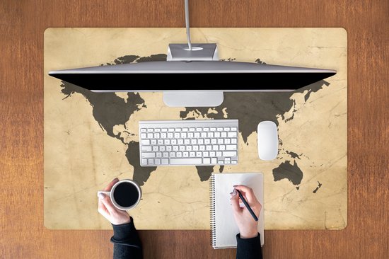 Tapis de souris XXL - Sous-main - Tapis de bureau - Wereldkaart - Sépia - Vintage - Marron - 120x80 cm - Tapis de souris XXL