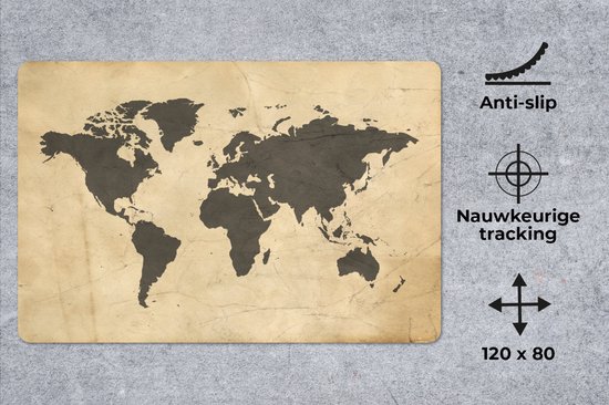 Tapis de souris XXL - Sous-main - Tapis de bureau - Wereldkaart - Sépia - Vintage - Marron - 120x80 cm - Tapis de souris XXL