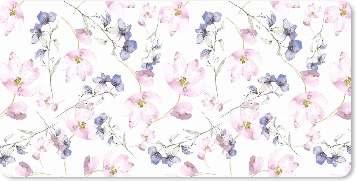 Muismat XXL 120x60 cm - Bureau onderlegger - Bureau mat Bloemen - Waterverf - Bohemian - Patroon - Bureaumat - Gaming mousepad xl - Bureaulegger groot - Computer deskmat