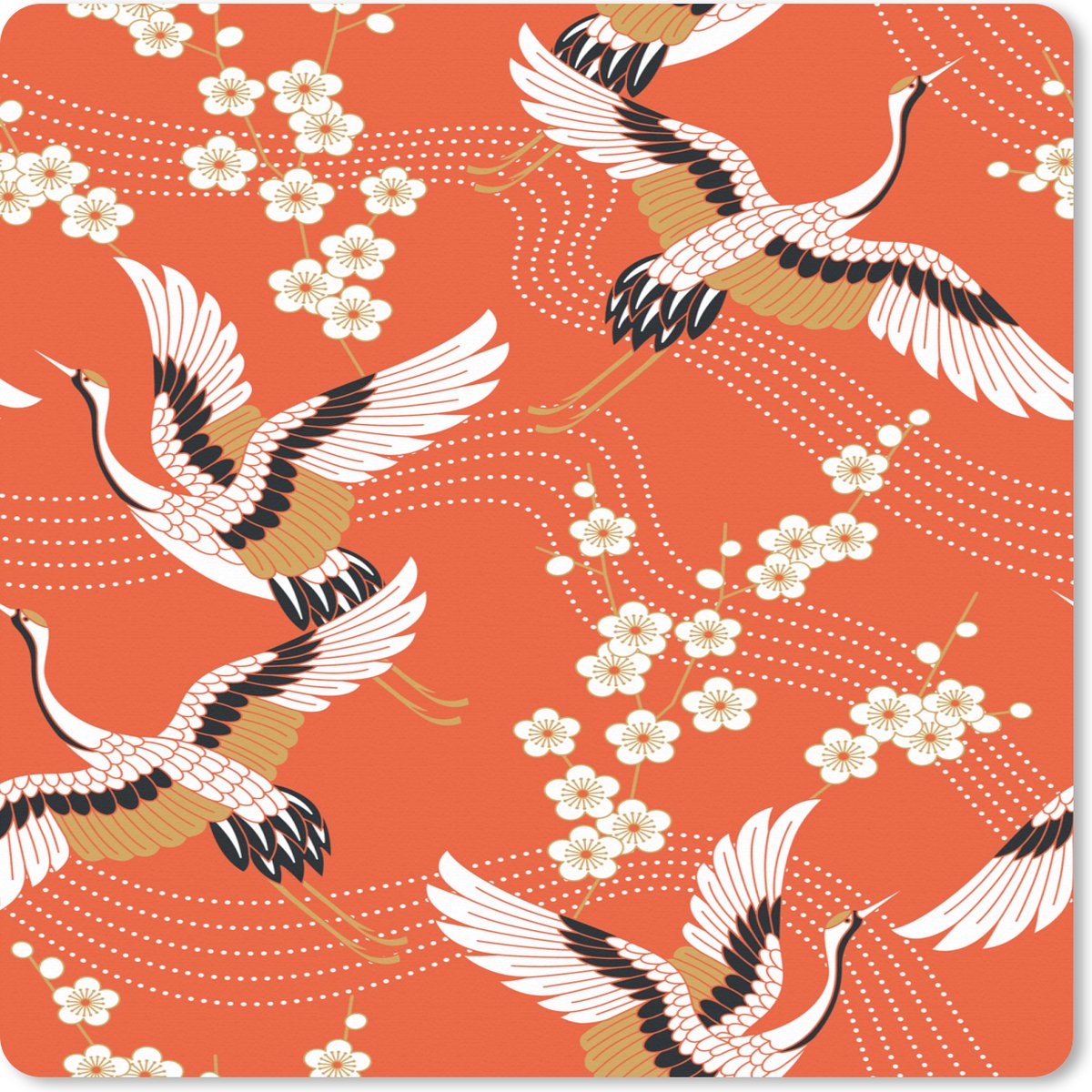 Muismat XXL 40x40 cm - Bureau onderlegger - Bureau mat Kraanvogel - Sakura - Patronen - Japans - Bureaumat - Gaming mousepad xl - Bureaulegger groot - Computer deskmat