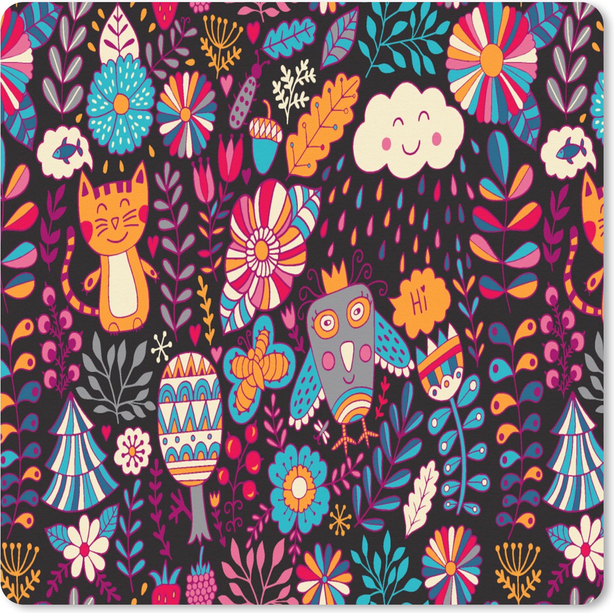 Muismat XXL 40x40 cm - Bureau onderlegger - Bureau mat Patroon - Uil - Kat - Bloemen - Bureaumat - Gaming mousepad xl - Bureaulegger groot - Computer deskmat