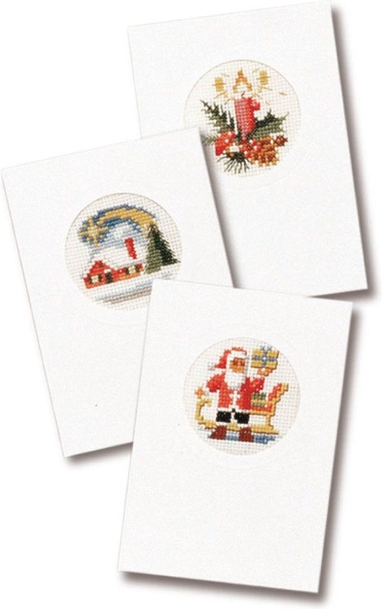 Pako compleet borduurpakket - drie kerstkaarten om zelf te borduren - 200.204 - voorgesorteerd garen - kruissteek - Aida - DIY kit