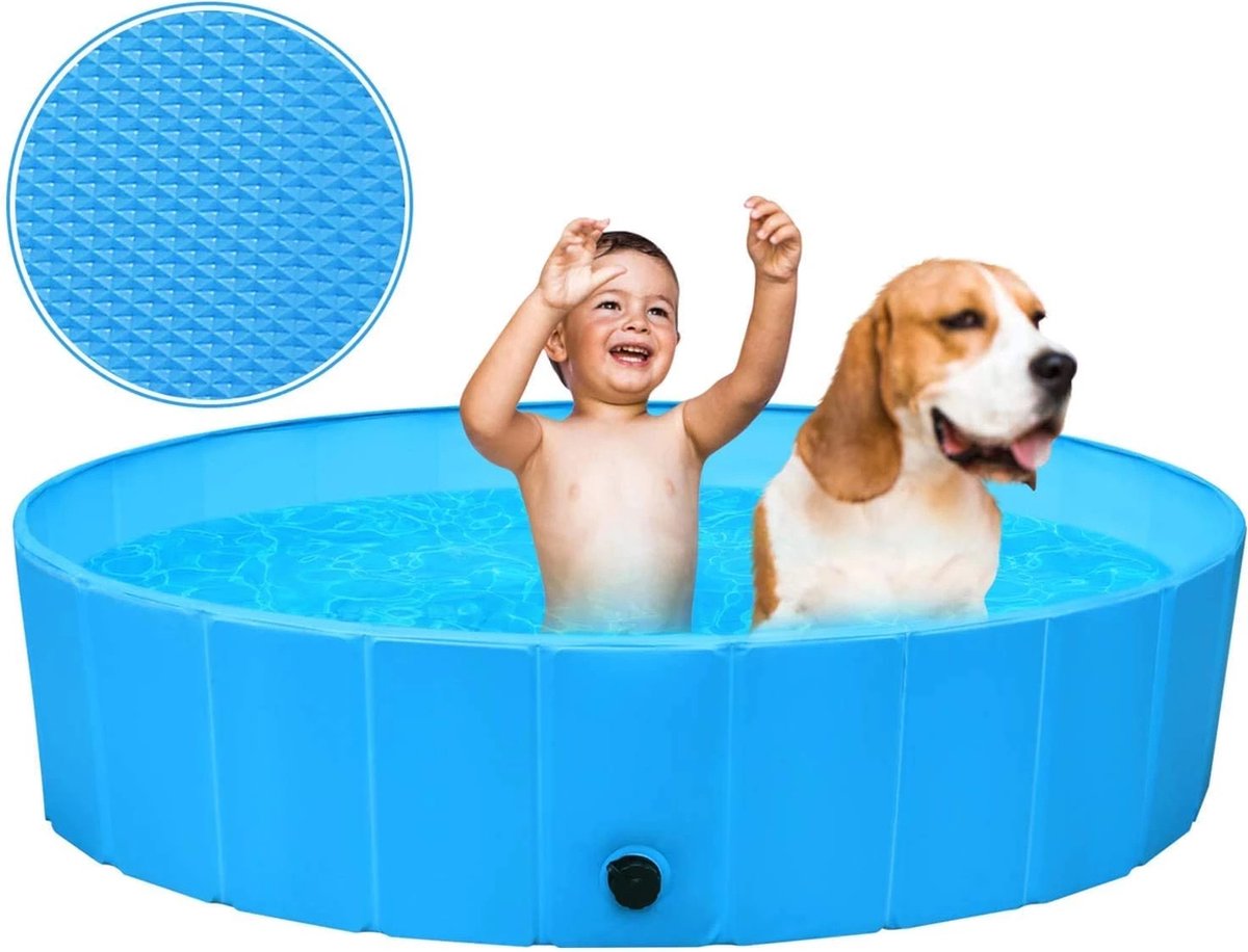 Polaza®️ Zwembad - Voor Hond & Kinderen - Speelzwembad - Zwembaden - Zwembadje - Opvouwbaar - PVC & Hout - 160x30 cm - Blauw