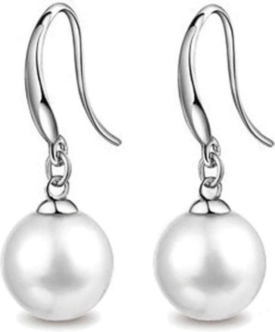 Oorbellen dames | zilverkleurige oorbellen met imitatie parel hanger 6mm | cadeau voor vrouw | black friday 2023 | sinterklaas schoencadeautje | kerstcadeau voor vrouw