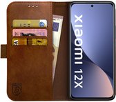 Rosso Element Book Case Wallet Hoesje Geschikt voor Xiaomi 12 / 12X | Portemonnee | 3 Pasjes | Magneetsluiting | Stand Functie | Bruin