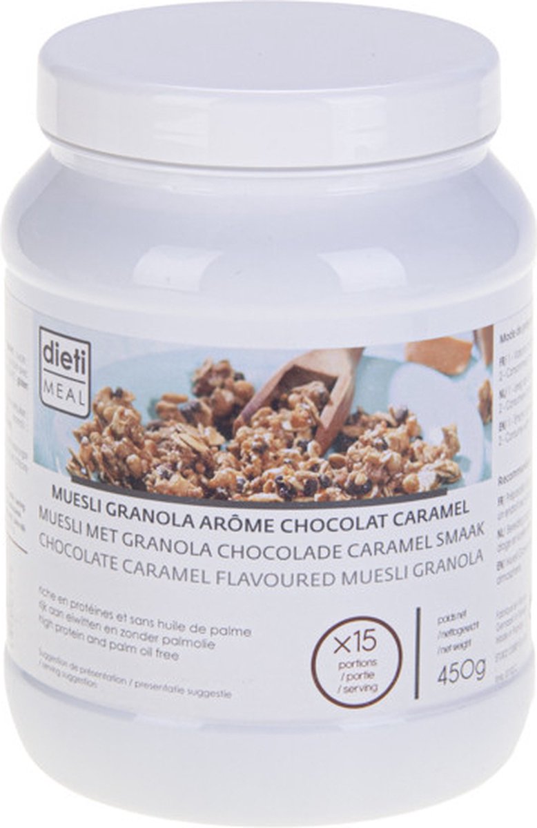 Goedkoopste Dieti Muesli & Pudding Chocolade en Caramel - 450 gram - Maaltijdvervanger