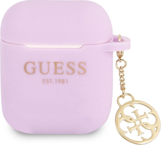 Guess Charms Silicone Case voor Apple Airpods 1 & 2 - Paars