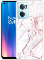 OnePlus Nord CE2 Hoesje White Pink Marble - Designed by Cazy