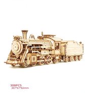 Trein 3D Puzzel - Modelbouwpakket - Locomotief - Hout - Bouwpakket - Stoomlocomotief - Bouwpakketten Volwassenen en Kinderen - Building Kit - Hout Puzzel - Zonder lijm - 1:80 - 308 Stukjes