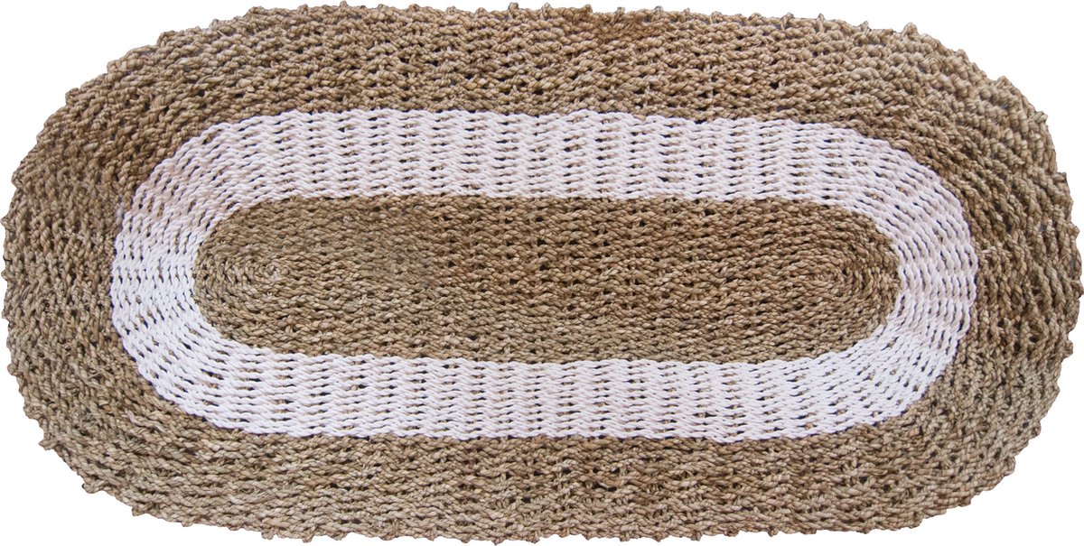 Zeegras Tapijt - Ovaal Vloerkleed - Wit & Bruin - 120cmx60cm