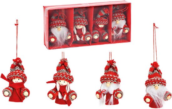 4x stuks kunststof kersthangers kerstpoppetjes/kerstmannetjes 8 cm kerstornamenten - Kerstversiering ornamenten/kerstboomversiering