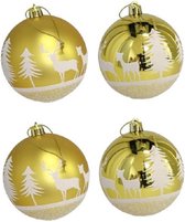 4x stuks gedecoreerde kerstballen goud kunststof diameter 8 cm - Kerstboom versiering